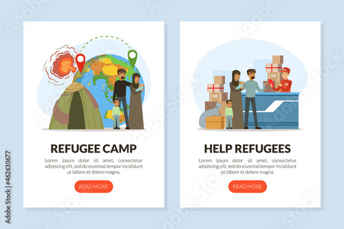 Refugee and Asylum Seeker with Displaced Family Needed Help and Home Vector Template