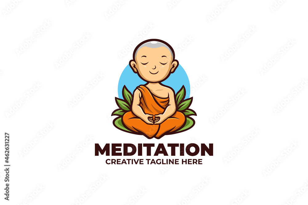 Cute Monk Meditation Mascot Logo Cute Monk Meditation Mascot Logo
