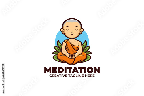 Cute Monk Meditation Mascot Logo