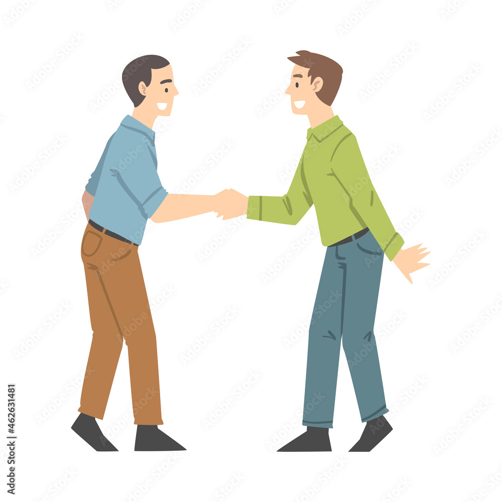 Man Character Shaking Hand as Brief Greeting or Parting Tradition Vector Illustration Man Character Shaking Hand as Brief Greeting or Parting Tradition Vector Illustration