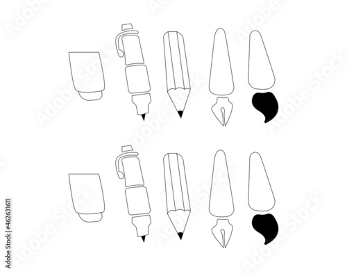 lineart illustration of drawing tools, simple lineart design of painting tools