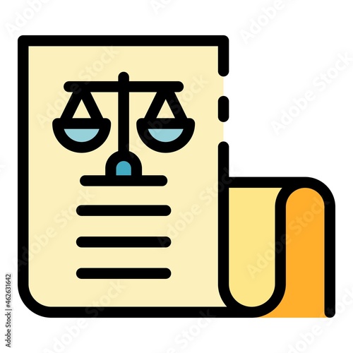 Code of laws on paper icon. Outline code of laws on paper vector icon color flat isolated