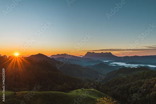 Scenery of sunrise on a mountain valley at Doi Luang, Chiang Dao, Chiang Mai, Thailand.(International Co-orinating Council on the Man and the Biosphere Programme: MAB-ICC)