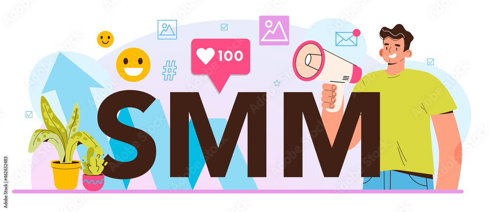 SMM typographic header. Social media marketing, advertising SMM typographic header. Social media marketing, advertising