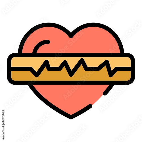 Heart rate icon. Outline heart rate vector icon color flat isolated