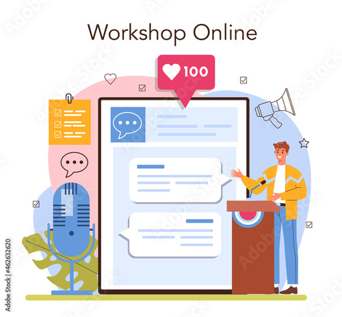 Speaker online service or platform. Rhetoric specialist speaking