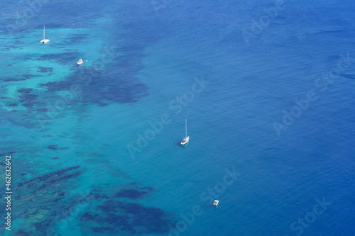 Aerial view of boats standing in the sea with transparent waters. Calpe Alicante. © josemiguelsangar