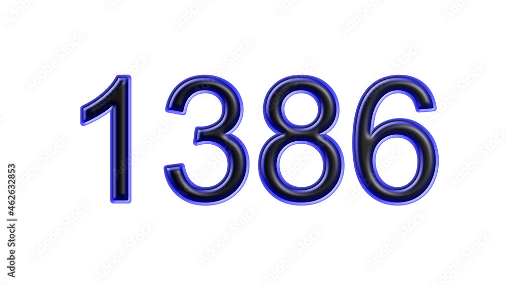 blue 1386 number 3d effect white background blue 1386 number 3d effect white background
