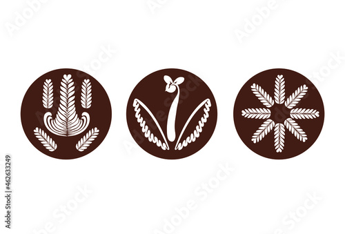 Coffee Latte Art Logo Icon vector Rosetta, Swan, Heart, Tulip, Tree Set