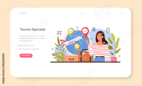 Tourism specialist web banner or landing page. Travel agent selling tour