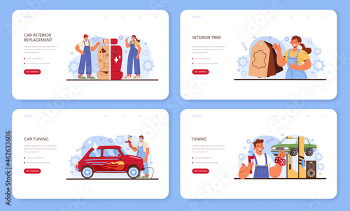 Car tuning web banner or landing page set. Automobile interior got replaced