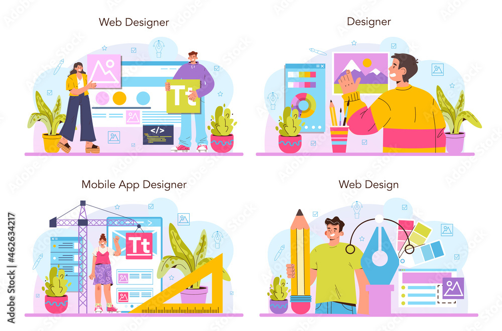 Web designer concept set. Interface and content presentation design