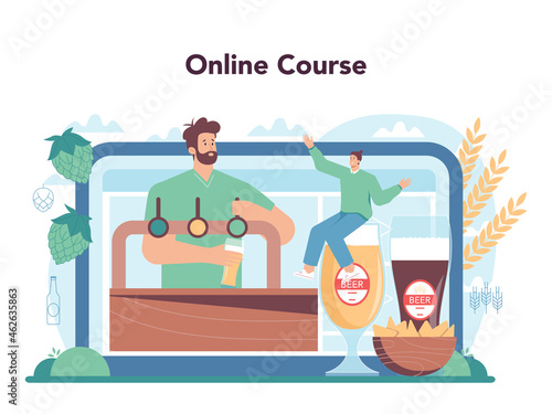 Beer online service or platform. Glass bottle and vintage mug