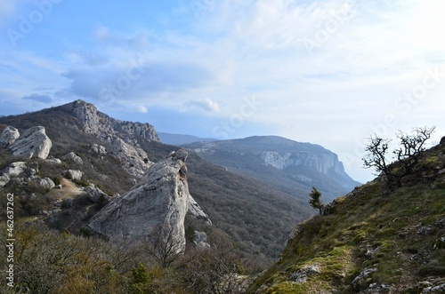 Mountain landscape. Beautiful view of the Crimean Mountain of Ilyas-Kai mountain. 