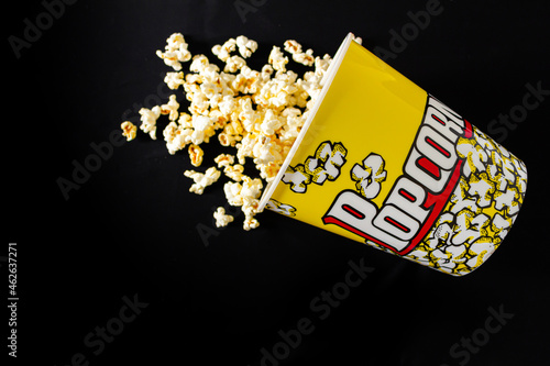 Cozy and aesthetic beige composition with popcorn. Autumn, winter food concept.