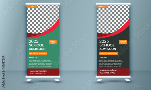 School Admission Rollup Banner Template or Stand X Banner