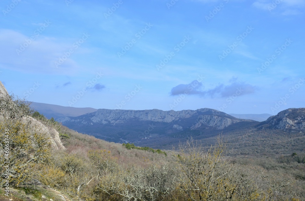 Mountain landscape. Beautiful view of the Crimean Mountain of Ilyas-Kai mountain. 
