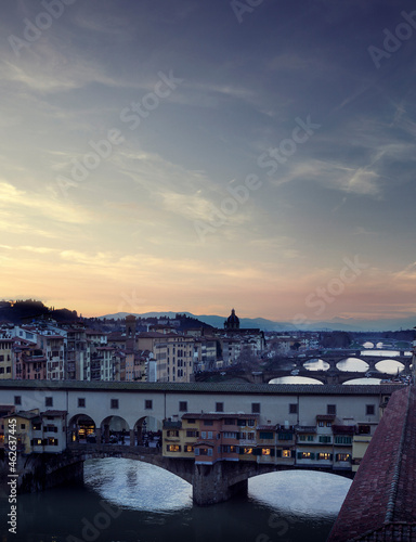 Ponte Vecchio bridge in Florence at night, Italy