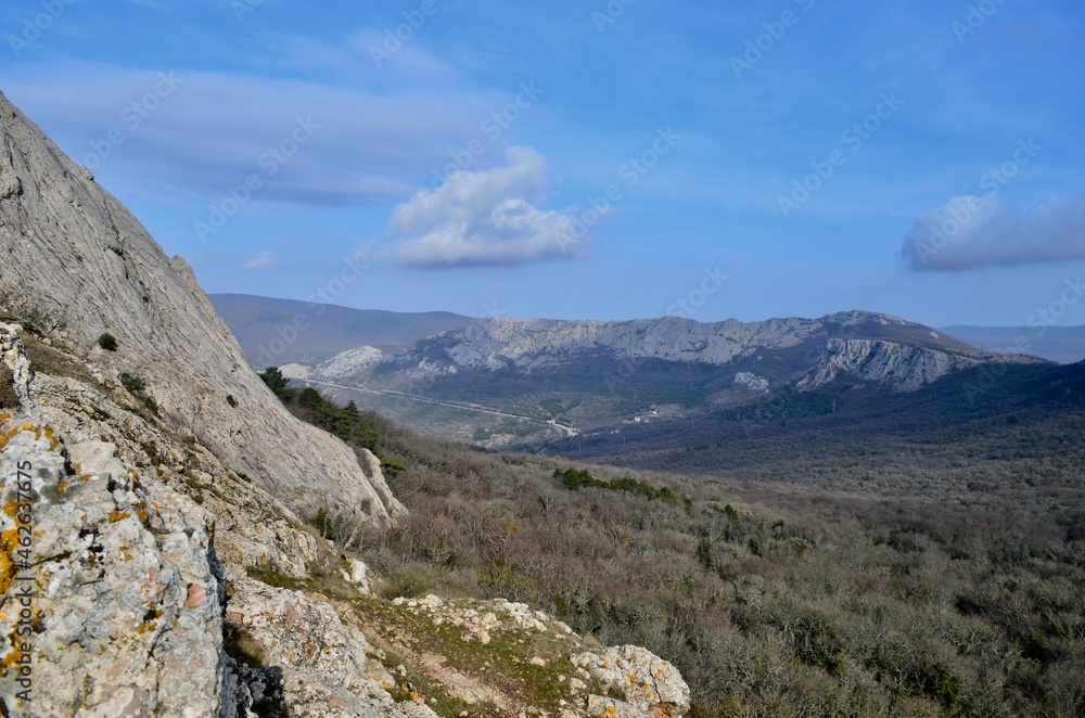 Crimean mountains. Mountain landscape. Mountains and sky in the Crimea.