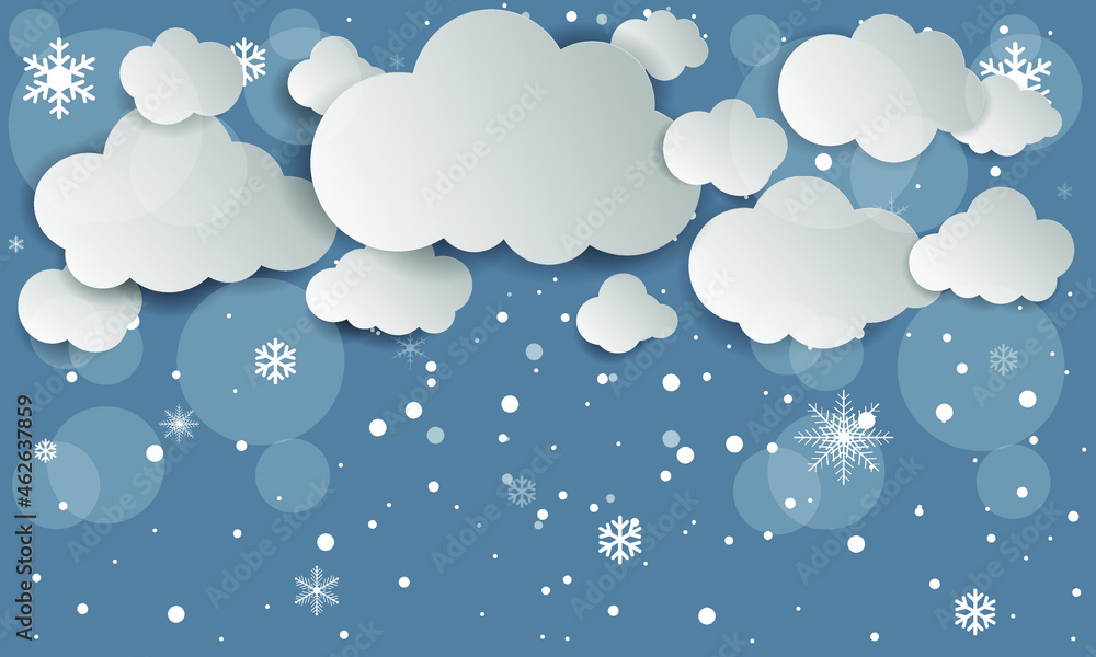 Snowing and Snowflake background for winter season and Christmas Festival concept. Hand drawn isolated illustrations.