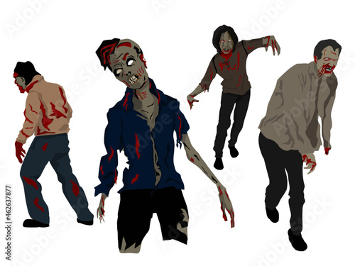 Illustrations of zombies in various scary poses.