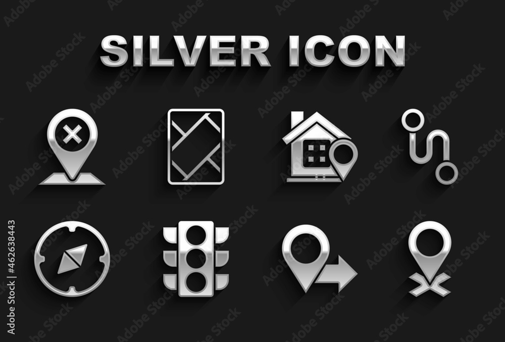 Set Traffic light, Route location, Location, Compass, with house, and Gps device map icon. Vector Set Traffic light, Route location, Location, Compass, with house, and Gps device map icon. Vector