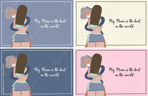 ilustración vectorial editable plantilla día de la madre, amor madre e hija. nieta, abuela, familia, generaciones, abrazos, amor puro, felicidad.