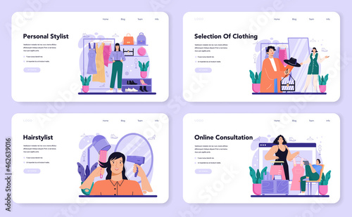 Fashion stylist web banner or landing page set. Modern, creative job