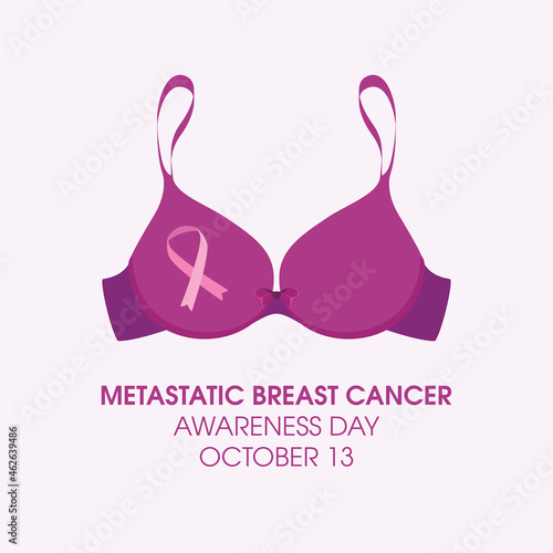 Metastatic Breast Cancer Awareness Day vector. Purple bra with ribbon icon vector. Breast cancer awareness vector. October 13. Important day