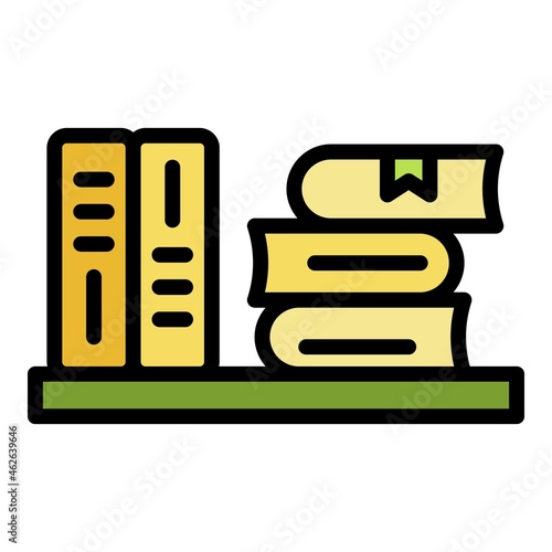 Books on the shelf icon. Outline books on the shelf vector icon color flat isolated