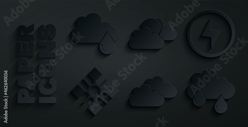 Set Cloud, Lightning bolt, Snowflake, with rain, Sun and cloud weather and icon. Vector