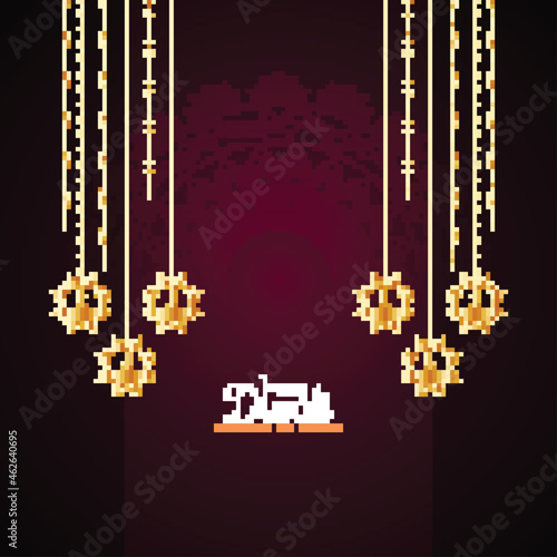Happy Diwali festival card with decorative hanging lamps