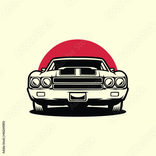 Classic muscle car illustration front view vector design