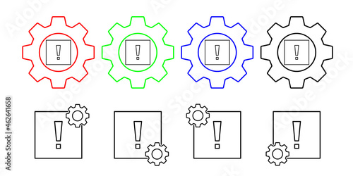 Warning, energy vector icon in gear set illustration for ui and ux, website or mobile application