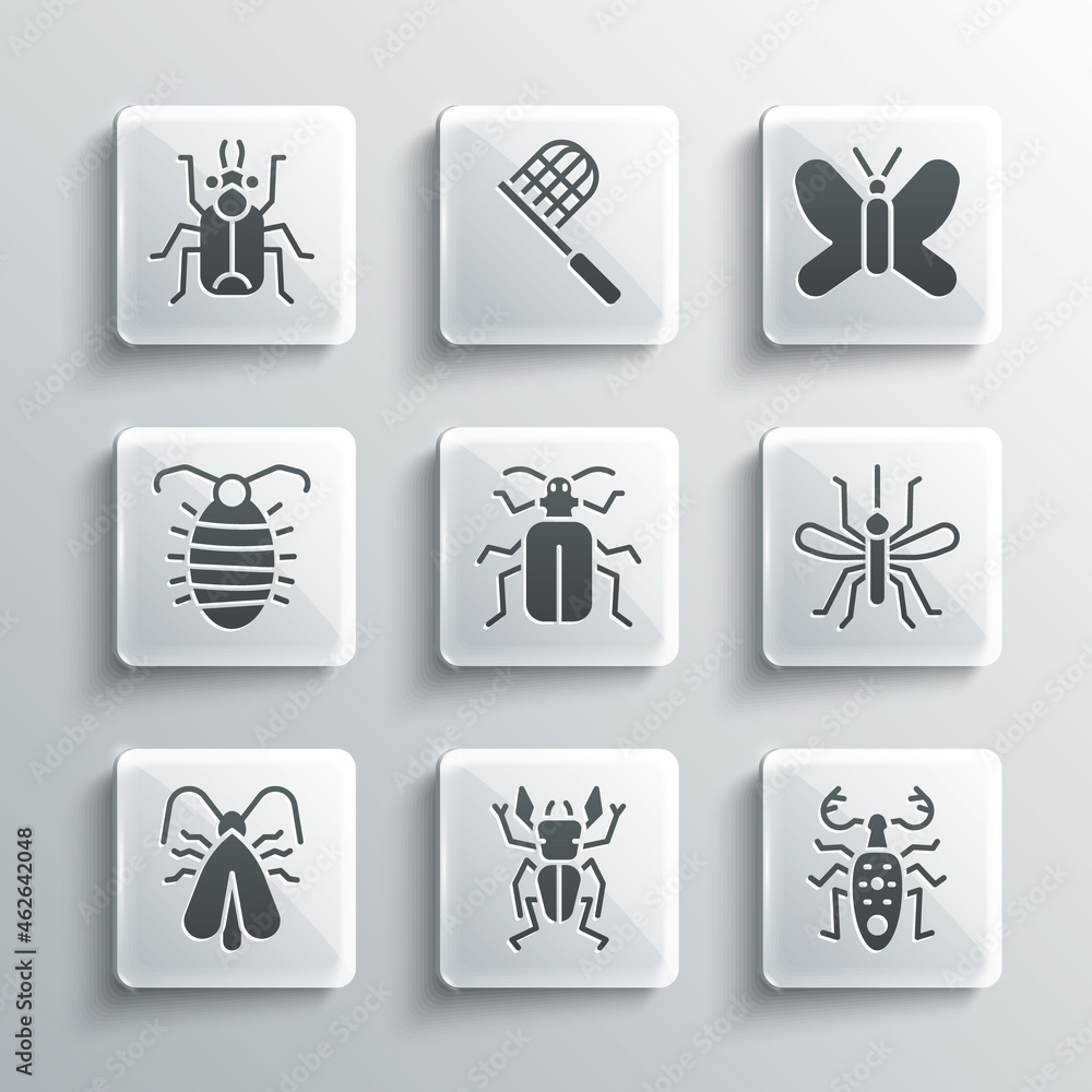 Set Beetle deer, Mosquito, Chafer beetle, Clothes moth, Larva insect, bug and Butterfly icon. Vector Set Beetle deer, Mosquito, Chafer beetle, Clothes moth, Larva insect, bug and Butterfly icon. Vector