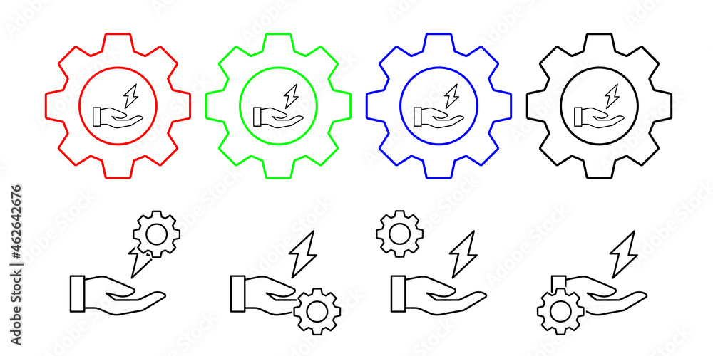 Electricity, hand, energy vector icon in gear set illustration for ui and ux, website or mobile application Electricity, hand, energy vector icon in gear set illustration for ui and ux, website or mobile application