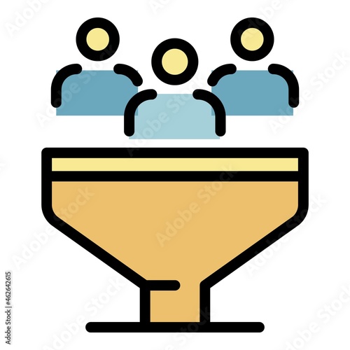 People in the sales funnel icon. Outline people in the sales funnel vector icon color flat isolated