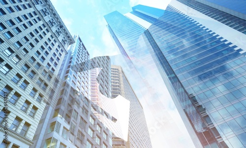 Modern city Skyscrapers on sky background photo