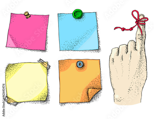Reminder string on finger and paper stickers