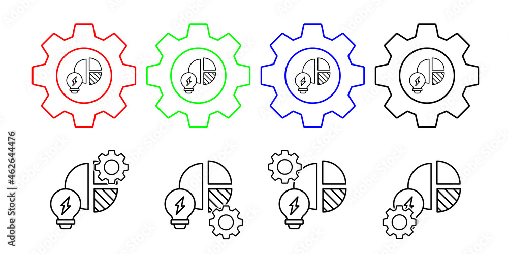 Analytics, energy, chart, bulb vector icon in gear set illustration for ui and ux, website or mobile application