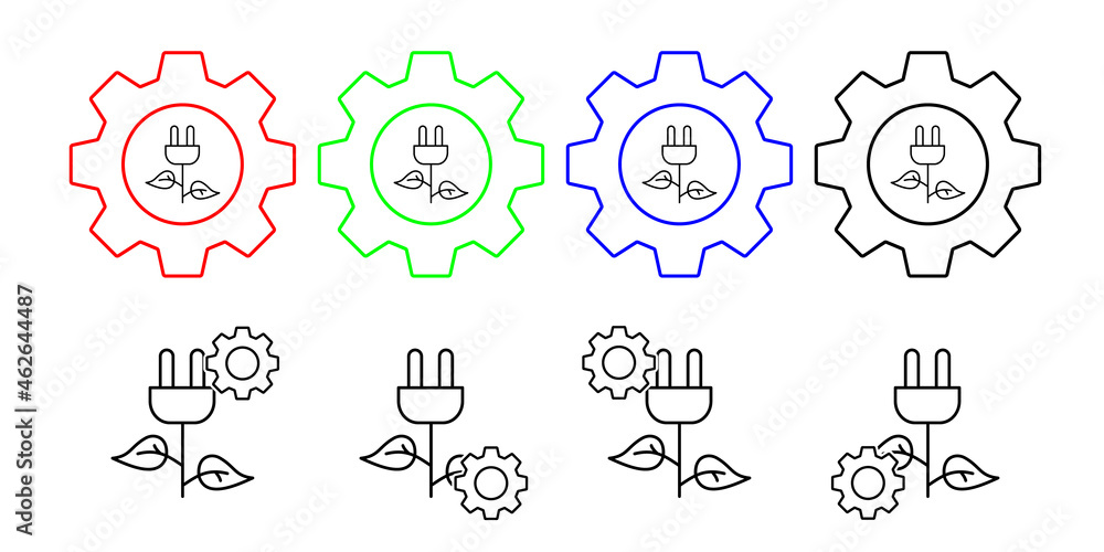 Eco energy, plug, leaf vector icon in gear set illustration for ui and ux, website or mobile application