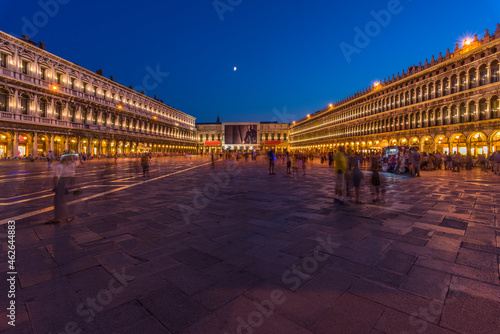 A long exposure image of Piazza San Marco at night in Venice, Italy photo