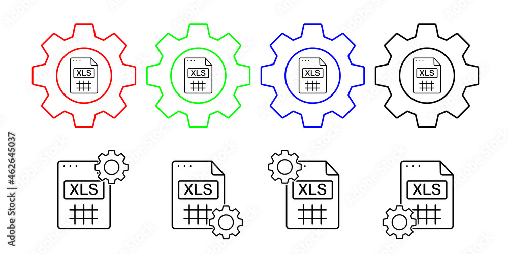 File, document, xls vector icon in gear set illustration for ui and ux, website or mobile application
