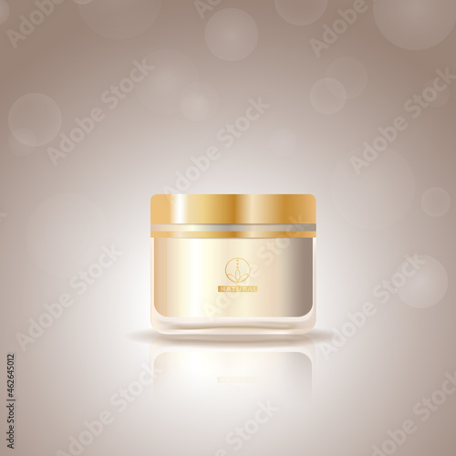 Cosmetic hand cream isolated on background. For ads, placard and cover. Hand cream for marketing and advert. Skincream bottle. 3D realistic container template with open lid. Vector illustration