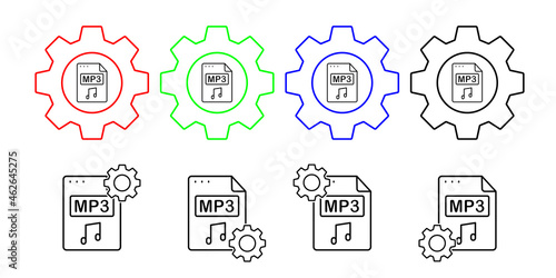 File, document, mp3 vector icon in gear set illustration for ui and ux, website or mobile application