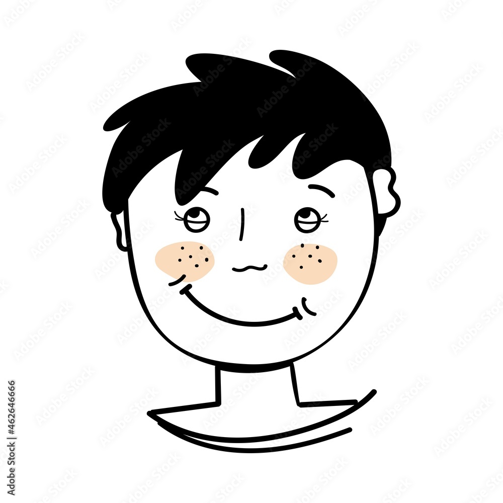 The face of a boy with freckles in the doodle style. Vector illustration. Cheerful thoughtful funny boy. The face of a boy with freckles in the doodle style. Vector illustration. Cheerful thoughtful funny boy.