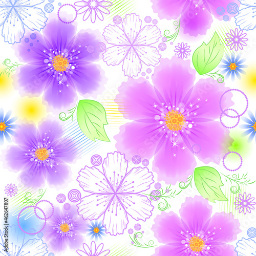 Seamless floral pattern vector. Romantic background with pink and blue  lilac flowers. Spring abstract flowers  eps10 .