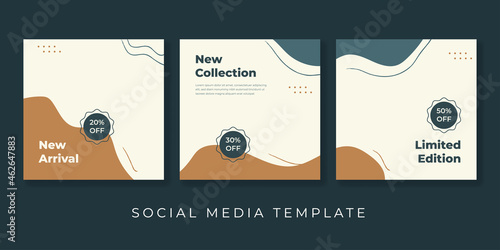 Trendy abstract square art templates. Suitable for social media posts, mobile apps, banners design and web internet ads. Vector fashion backgrounds.