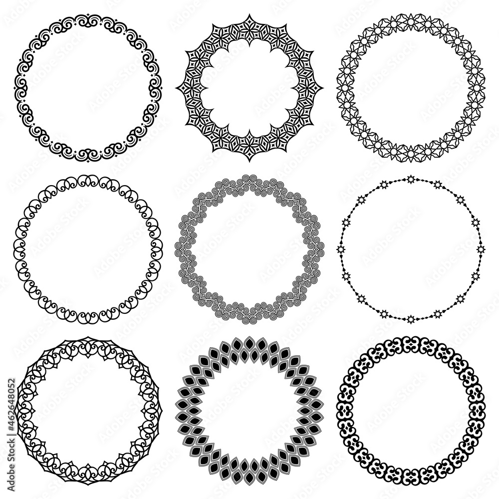 Vector set of round frames in Arabic style with abstract geometric ornament Vector set of round frames in Arabic style with abstract geometric ornament