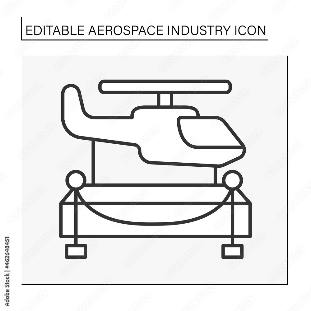 Helicopter line icon. Helicopters are exhibited in museum. Aerospace industry concept. Isolated vector illustration. Editable stroke Helicopter line icon. Helicopters are exhibited in museum. Aerospace industry concept. Isolated vector illustration. Editable stroke